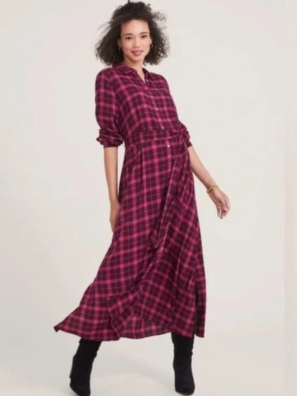Hatch Maternity Plaid, Belted Shirtdress